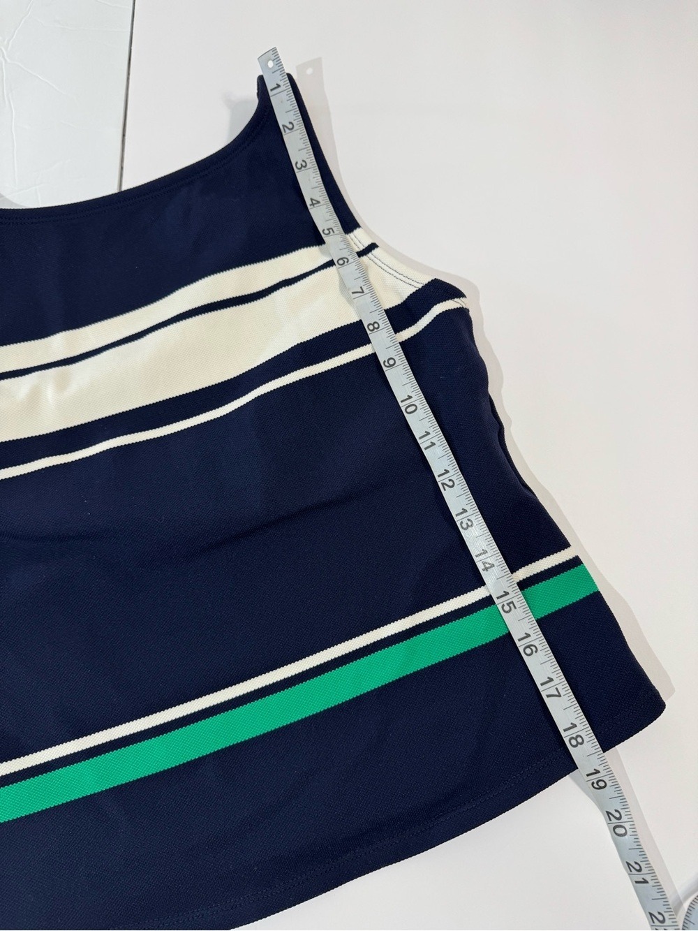 Lauren Ralph Lauren Navy Tankini Top with White and Green Stripes 12 - Picture 3 of 7